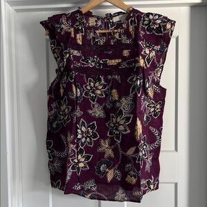 LOFT Floral Ruffle Blouse - Rich Purple - 165